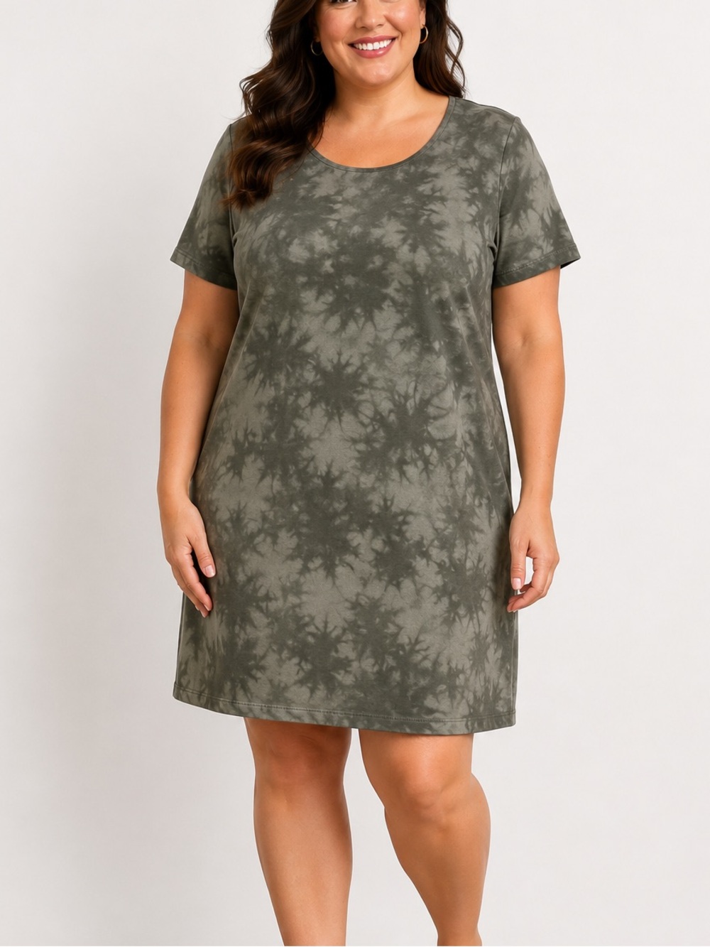Denim & Co French Terry Tie Dye Dress Green XL Lounge Boho Casual Soft Girl